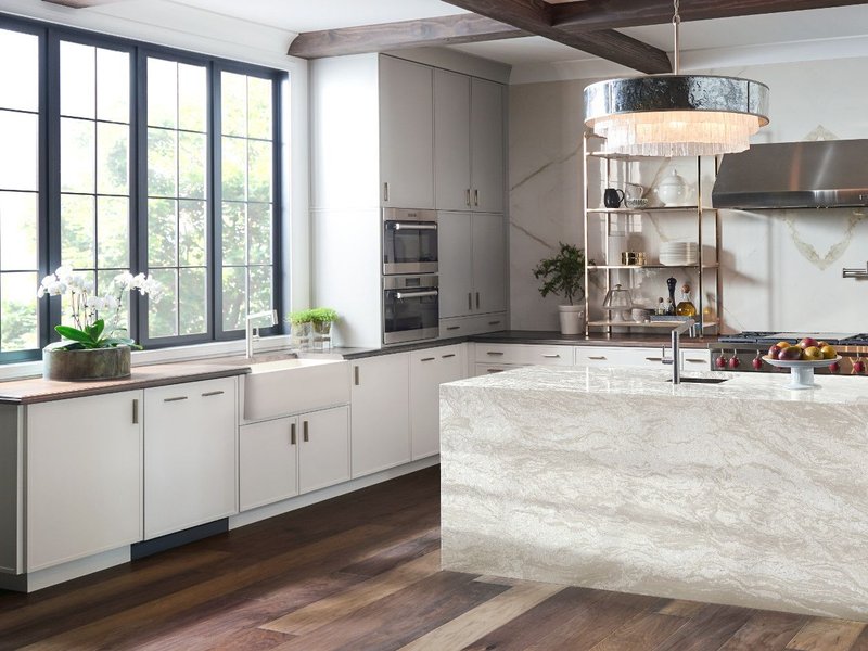 open kitchen with hardwood floors